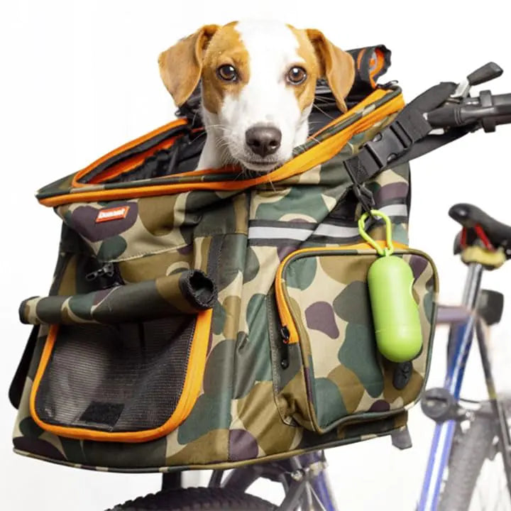 DONANT Dog Bike Basket - Premium Small Dog Basket for Bike Durable Dog Bike Carrier Secure Pet Basket for Bike Rides with Safety Strap Bike Dog Carrier Backpack Carrier with Dog Poop Bag Dispenser
