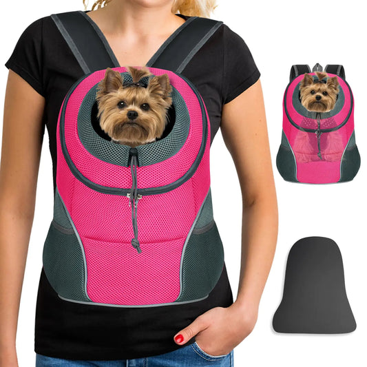 YUDODO Pet Dog Backpack Carrier Small Dog Front Carrier Pack Reflective Head Out Motorcycle Puppy Carrying Bag Backpack for Small Medium Dogs Cats Rabbits Outdoor Travel Hiking Cycling (M Pink)