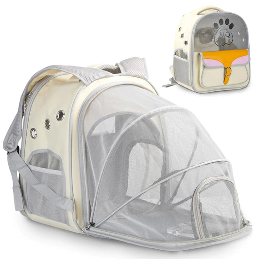 Cat Carrier Backpack Expandable Collapsible Cat Backpack Carrier Soft Sided for Small and Medium Dog and Cats Portable Pet Carrier with Breathable Mesh for Travel Hiking Camping Outdoor，Beige